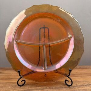 Vintage Federal Glass Normandie Marigold Carnival Grill Plate Iridescent 11in
